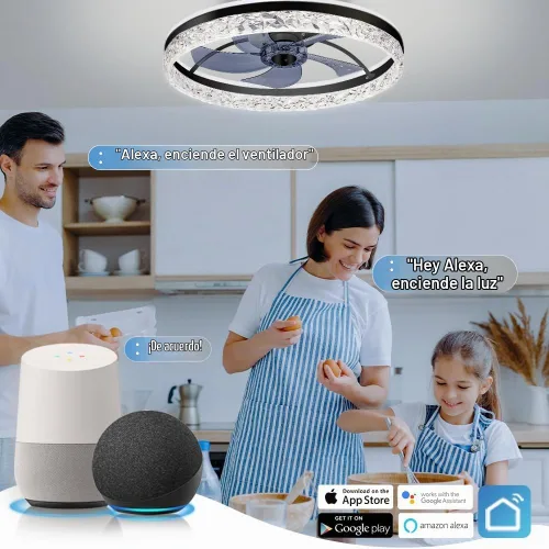 Vista 2 de Ventilador de Techo con Luz, Ventiladores de Techo de Perfil Bajo, Ventilador de Techo de Montaje Empotrado, Ventiladores Inteligentes de Techo