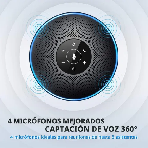 Vista 3 de EMEET Altavoz Bluetooth M2 Negro Altavoz de conferencia para 5-8 personas Conferencia de negocios 360º Recogida de voz 4 AI Micrófono autoadaptable