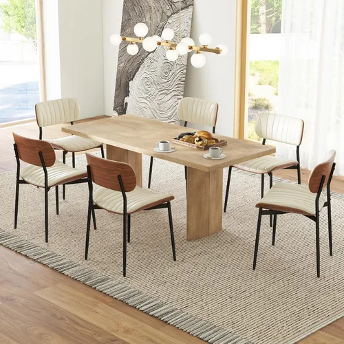Vista 3 de HENGJIANYI Bentwood - Juego de 2 sillas de comedor modernas de piel sintética con patas de metal, sillas de cocina tapizadas de mediados de siglo