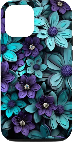 Vista 28 de Purple Flowers Teal Blue Floral Cute Botanical Garden Print Case for iPhone 17