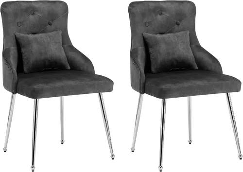 Vista 12 de Sillas de comedor de terciopelo, sillas de acento tapizadas de terciopelo, silla de cocina con patas de metal y almohada lumbar para comedor, sala