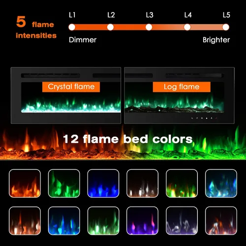 Vista 3 de Chimenea eléctrica independiente de 50 pulgadas, 12 colores de llama, potencia y temperatura ajustable, control remoto