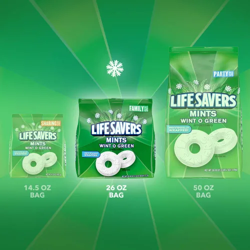 Vista 3 de LIFE SAVERS Wint O - Caramelo duro de menta verde, bolsa de tamaño familiar de 26 onzas