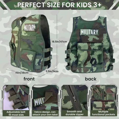 Vista 5 de Disfraz militar de 20 piezas para niños, soldado militar para niños de 3 a 10 años, equipo del ejército para niños, juego de rol, disfraz