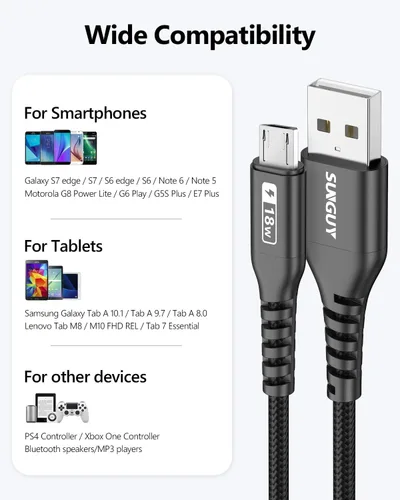 Vista 7 de SUNGUY Cable micro USB corto de 6 pulgadas, paquete de 3, cable USB a micro USB de 0.5 pies, cable de transferencia de datos USB 2.0 trenzado