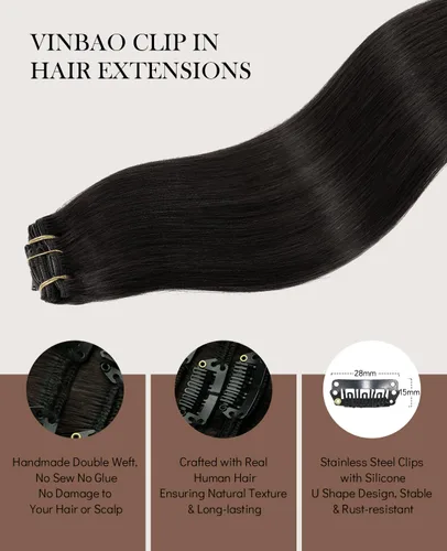 Vista 52 de VINBAO Extensiones de cabello humano con clip, balayage, color marrón ceniza a rubio caramelo, 14 pulgadas, 6 unidades, 3.53 onzas, 6