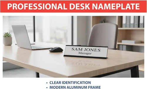 Vista 7 de Soporte de aluminio para placa de identificación de escritorio de oficina de 2 x 8 pulgadas (negro mate) 1 paquete