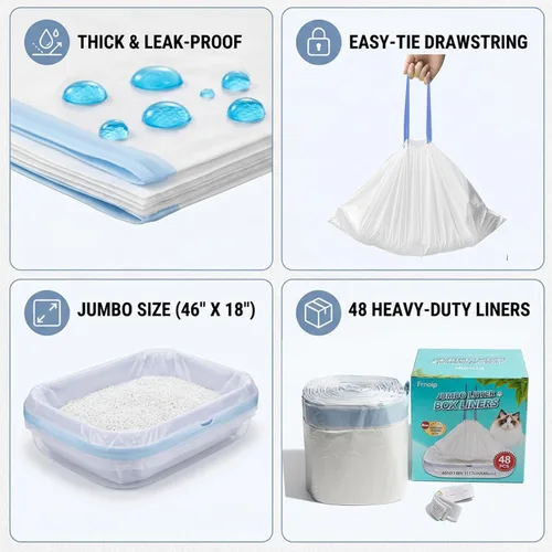 Vista 2 de Paquete de 48 bolsas de arena para gatos súper jumbo, extragruesas de 0.1 fl oz, a prueba de fugas, 46 x 18 pulgadas, forro de arena para gatos