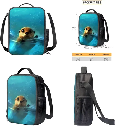 Vista 7 de Mochila 3D Otter para niños de 9 a 11 años, bonita mochila para niñas para la escuela, mochila elegante para niños con lonchera y bolsa