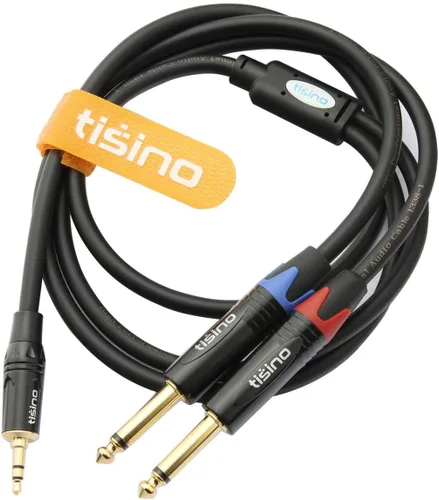 Vista 8 de Tisino - Cable TRS estéreo de 1/8" a dual TS mono con divisor en Y de 1/4", cable estéreo con miniconector auxiliar de 3.5 mm a conector de 6.35 mm
