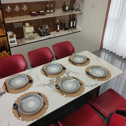Vista 6 de Juego de 6 manteles individuales redondos para mesa de comedor, poliuretano impermeable, aislamiento térmico, resistente a las manchas