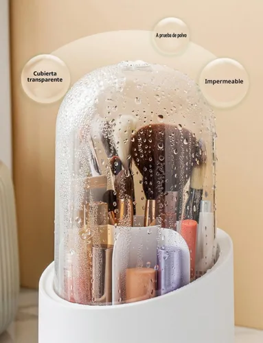 Vista 7 de Fantasee Organizador de brochas de maquillaje giratorio de 360°, almacenamiento de 7 compartimentos con cubierta transparente a prueba de polvo