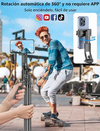 Vista 6 de QIRITA Trípode de seguimiento facial automático de 64 pulgadas, rotación de 360° de aluminio, cuadrápodo, palo selfie con control remoto, trípode