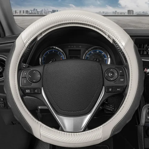 Vista 20 de Motor Trend GripDrive - Funda de cuero negro sintético para volante de automóvil, camión, camioneta, SUV, tamaño pequeño de 14 pulgadas, funda