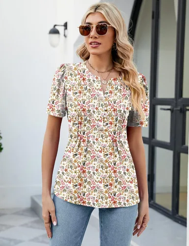 Vista 4 de LUYAA Blusas casuales de manga larga para mujer, túnica elegante, cuello en V, botones, ropa de oficina, otoño e invierno