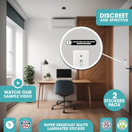 Vista 2 de Calcomanías bilingües para apagar las luces, paquete de 2 calcomanías de luz, vinilo mate permanente, inglés y español (pequeño)