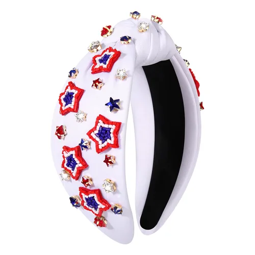 Vista 14 de NVENF Diadema con diamantes de imitación, estrella de la bandera estadounidense, accesorio del 4 de julio para mujer