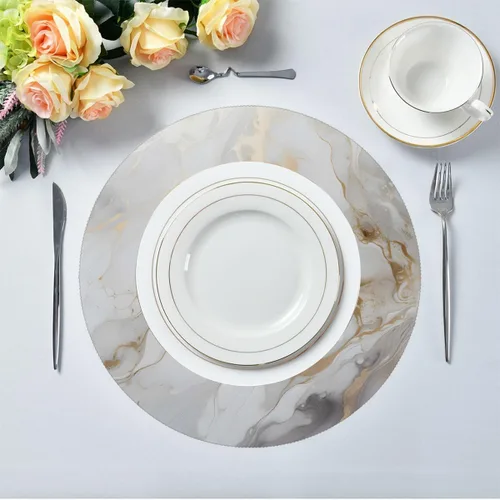 Vista 3 de White Gold Marble Pattern Round Place Mats Set of 1, Heat Resistant Washable Placemats Polyester Round Table Mats for Kitchen Home Decor Holiday
