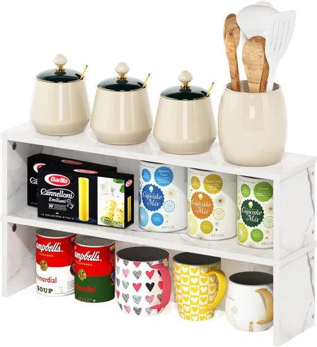 Vista 27 de Furinno Turn-N-Tube Organizador de encimera de cocina, estante organizador de encimera de esquina de 2 niveles, estante esquinero, para cocina