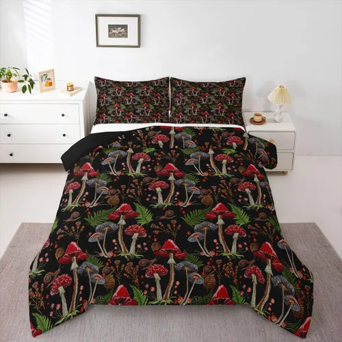 Vista 4 de Feelyou Lindo juego de edredón decorativo de hongos para niños, edredón de hongos de dibujos animados para niños y adolescentes, juego de ropa