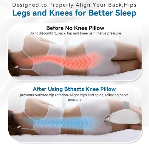 Vista 6 de Almohada larga de rodilla para personas que duermen de lado entre las piernas, almohada de espuma viscoelástica para dormir de lado con correa
