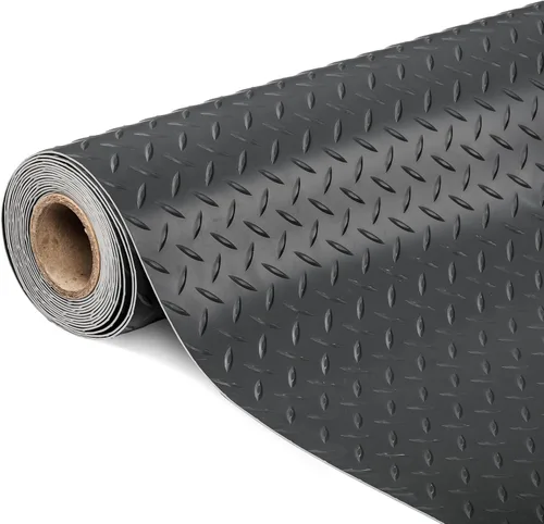 Vista 8 de TUFFIOM Tapete de garaje de 4 x 8 pies, placa de diamante grueso de PVC, rollo de suelo para debajo del automóvil, tapetes de estacionamiento