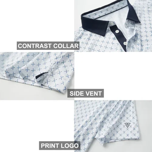 Vista 4 de Golf Shirts for Men Dry Fit Short Sleeve Print Performance Moisture Wicking Polo Shirt