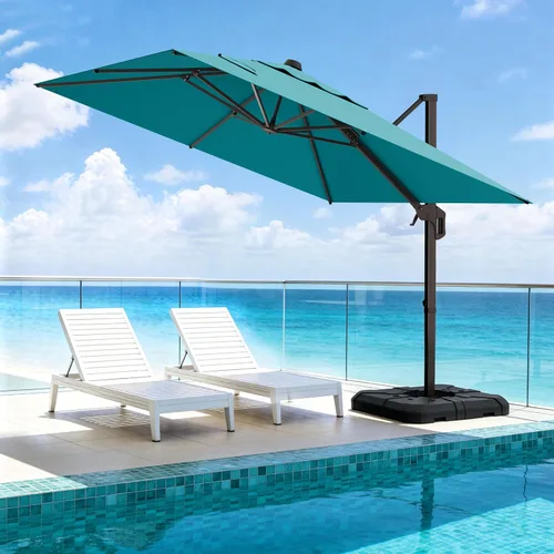Vista 45 de Sombrilla de 10 x 13 pies para exteriores, sombrilla grande rectangular con viga voladiza, resistente, con rotación de 360°, sombrilla con Beige