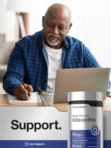 Vista 6 de Horbäach Astaxantina Suplementos 10mg 60 cápsulas blandas Fórmula derivada de algas Sin OMG, sin gluten