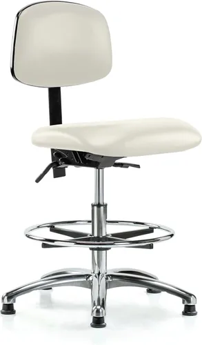 Vista 22 de Perch - Silla de laboratorio con ruedas cromadas con soporte de respaldo ajustable, altura del escritorio de 17 a 22 pulgadas, tela negra