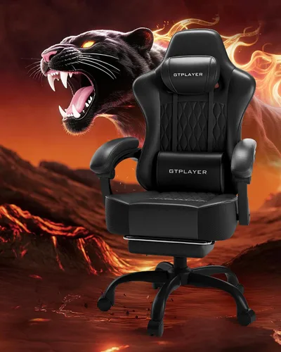 Vista 9 de GTPLAYER Silla de juegos grande y alta con reposapiés, silla de escritorio ergonómica de oficina con cojín de 4.4 pulgadas de grosor y asiento ancho