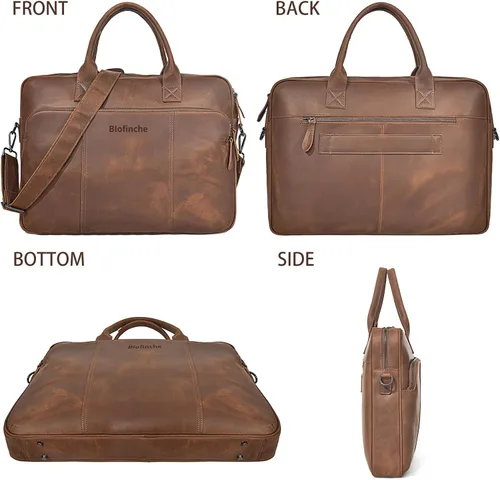 Vista 6 de Blofinche Genuine Leather laptop briefcase 18 inch Computer Messenger shouledr work handbag Satchel bags