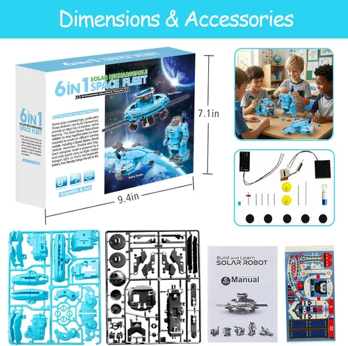 Vista 6 de STEM Education - Juguetes de robots solares para niños de 8 años en adelante, kit de ciencia de bricolaje 6 en 1, juguetes espaciales, 120 piezas