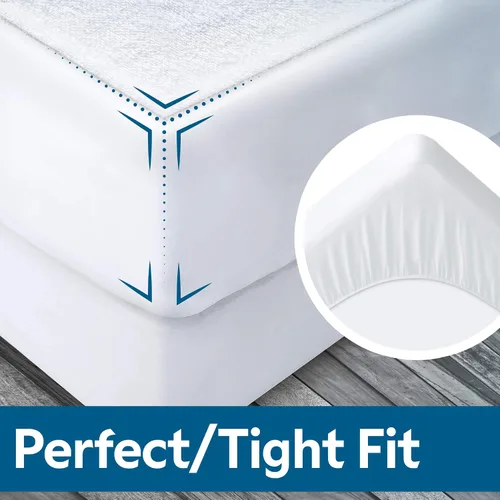 Vista 4 de Guardmax Protector de Colchón de Algodón Terry Tamaño Twin - Impermeable y a Prueba de Ácaros del Polvo con Bolsillos Elásticos - Sábana Bajera