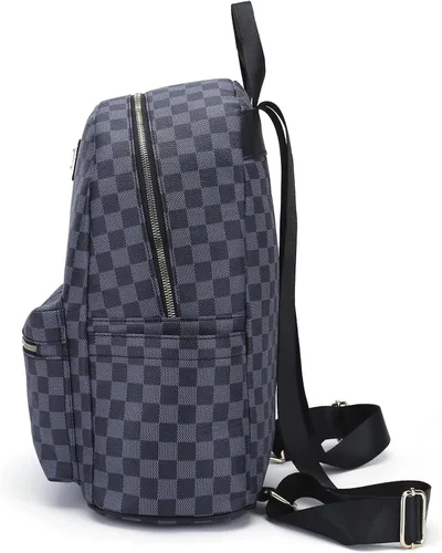 Vista 7 de FR Fashion Co. Mochila de cuero a cuadros para mujer, duradera, alta capacidad, Blanco