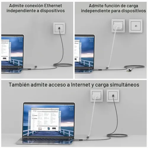 Vista 5 de Cable USB C a Ethernet y 60 W de carga de 6.6 pies, USBC PD y Gigabit LAN 2
