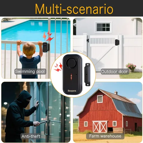 Vista 7 de Alarma de seguridad personal impermeable para puerta/ventana, IP66 resistente al agua con control remoto, 113 dB, modo alarma/timbre, espaciado