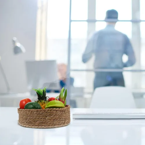Vista 6 de Cabilock 3 unidades de cesta de almacenamiento de paja para alimentos, cesta de ratán, decoración de mesa, almacenamiento tejido, cesta