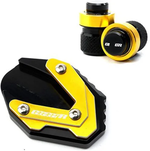 Vista 5 de Moto Kickstand Soporte lateral ampliar placa de almohadilla y tapas de aire de válvula de neumático para Suzuki para GIXXER 250 SF para GIXXER 150