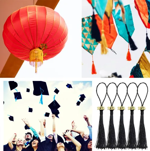 Vista 6 de Tupalizy 30 mini borlas sedosas hechas a mano con 60 dijes del año 2024 para graduación, llavero, aretes, joyería, regalos de boda, recuerdos