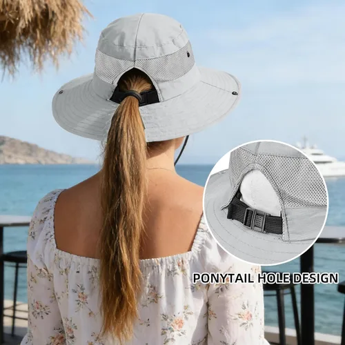 Vista 31 de Rosoz Sombreros de cola de caballo para mujer, protección UV, ala ancha 1 paquete-negro