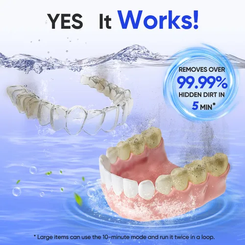Vista 2 de MySmile Máquina limpiadora ultrasónica dental, limpiador dental de 45 kHz con capacidad de 6.8 fl oz para alineador, aparatos ortopédicos, protector