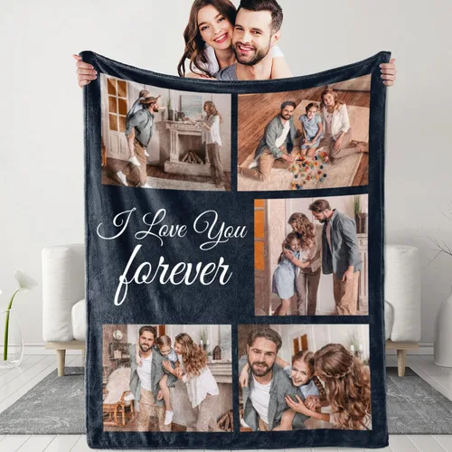 Vista 10 de Mantas personalizadas con fotos y texto, manta personalizada con imágenes, para memoria familiar, cumpleaños, Halloween, Navidad, Día del Padre, 30