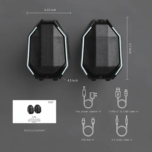 Vista 4 de Altavoces de computadora para PC de escritorio, altavoces de PC para juegos para escritorio - USB-C, Bluetooth 5.3, AUX de 0.138 in, audio externo