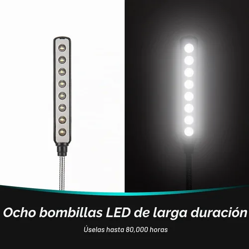 Vista 3 de Luz LED USB Daffodil ULT05 – 8 lámpara LED de lectura super luminosa – No Necesita baterías – Compatible con PC & Mac (Negro)
