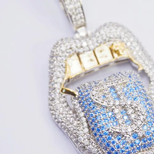 Vista 8 de ICEDIAMOND Iced Out Crazy Dollar Blazing Tongue - Collar con colgante creativo, diamante de circonita cúbica de color brillante con chapado en oro