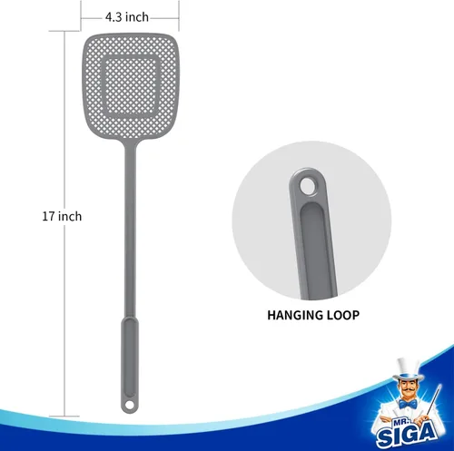 Vista 3 de MR.SIGA Matamoscas de mango largo resistente, gris, paquete de 6