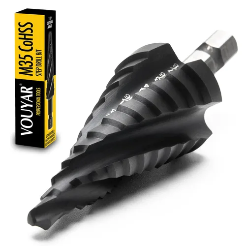 Vista 8 de Broca escalonada de cobalto de cuatro espirales para flauta, 1/4 a 1-3/8 pulgadas M35 TiAlN con revestimiento M35 listo para impacto, broca