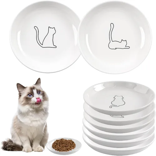 Vista 10 de Paquete de 6 cuencos de cerámica para gatos, cuenco de comida para gatos, juego de cuencos para gatos anti-fatiga de bigotes, platos anchos y poco