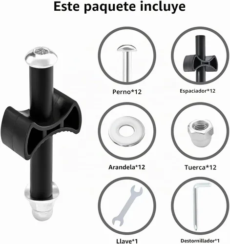 Vista 3 de Espaciadores de espacio para postes y tornillos para cama elástica, 12 piezas, color negro